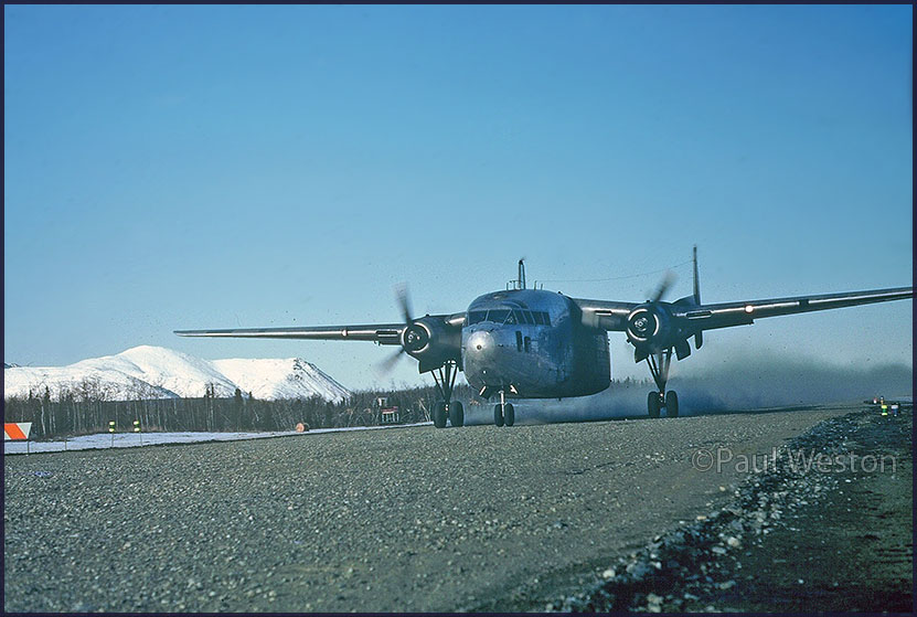 C-119 taking off from Ambler's 2.500 ft gravel strip