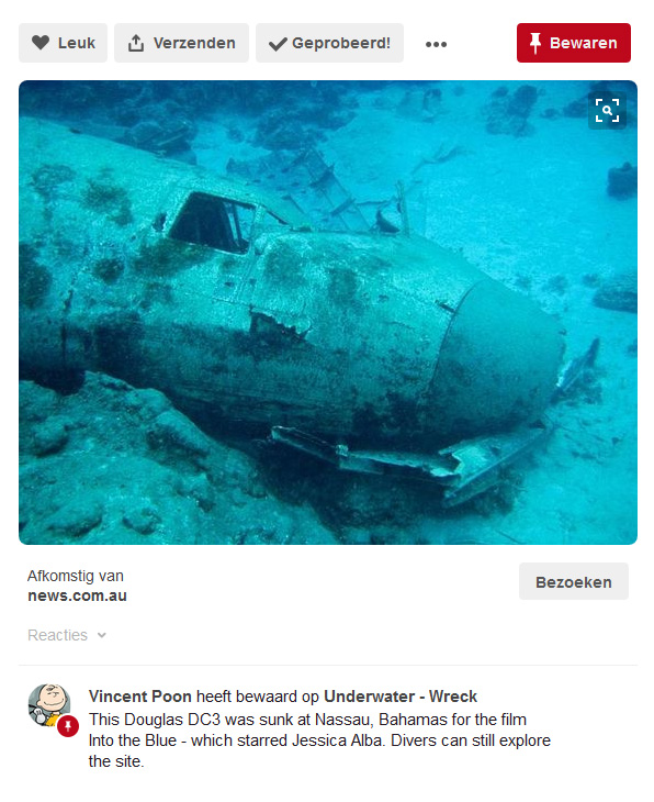 DC-3 submerged for 'film 'Into the Blue' at the Bahamas