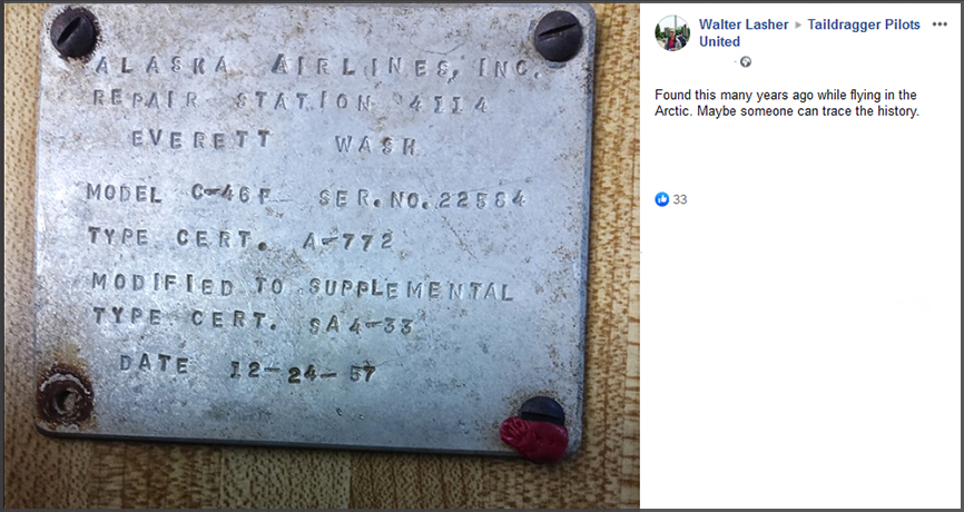 C/n 22584 construction plate (C-46 N67982)