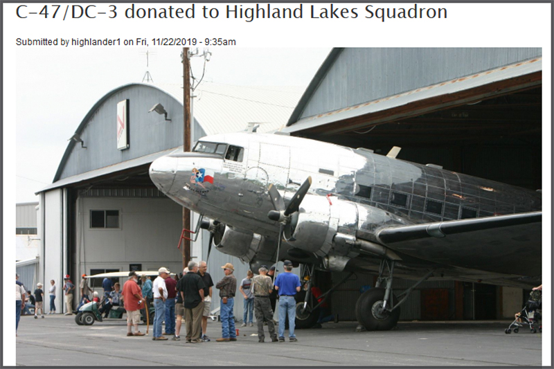 DC-3C 'Texas Zephyr' donated to CAF