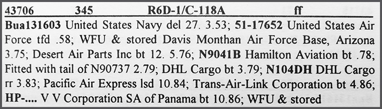 C-118 17652, history by TAHS (Eastwood & Roach)