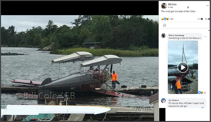 Toppled by heavy winds, Otter C-GMDG