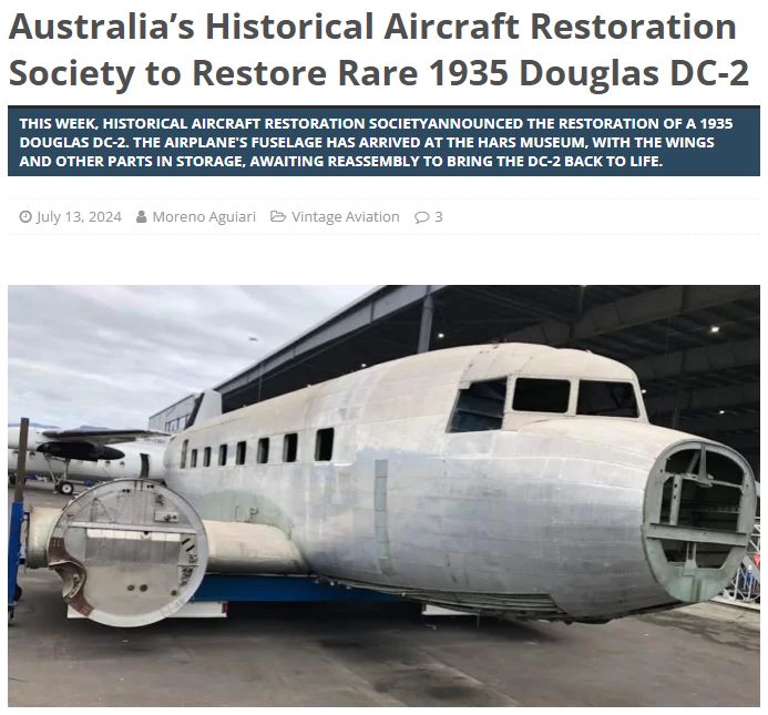 The DC-2 Uiver to HARS for restoration (2024)