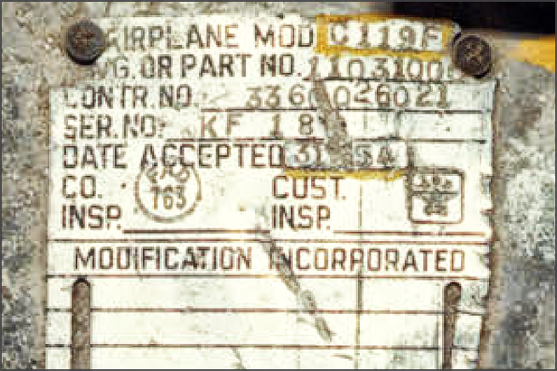C-119 KF serial plate (Dan Deloria)