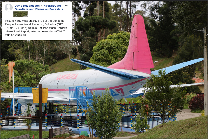 Vickers Viscount HK-1708 at Rionegro; photo D.Rudlesden on FB 3-2020