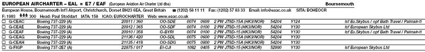 Fleetlist European Aircharter - EAL