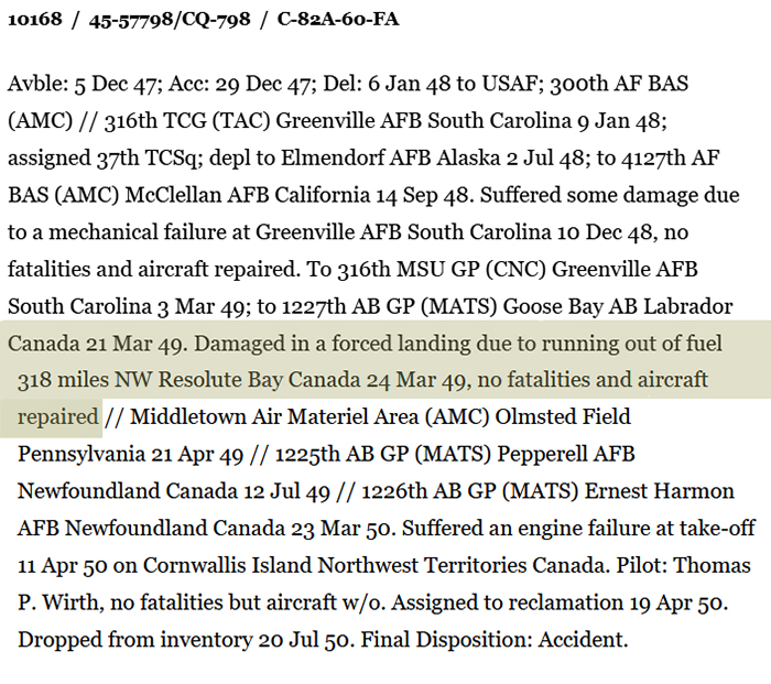 History of C-82A 45-57798